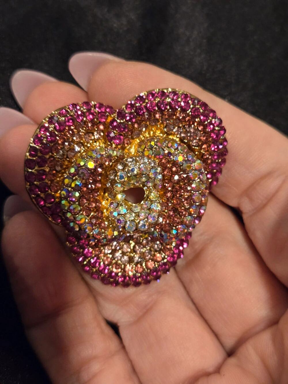 Vintage Rose rhinestone brooch